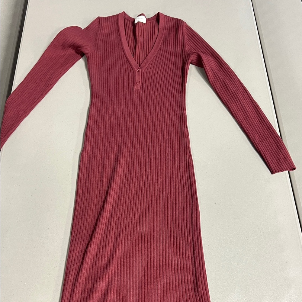 Wilfred Ribbed Long Sleeve Dress in Deep Red